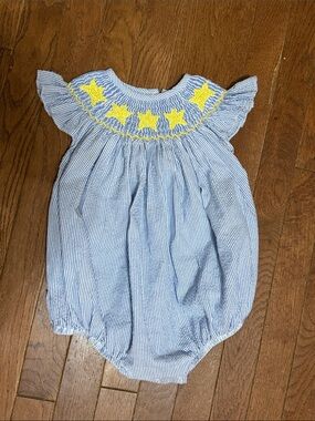 Blue & White Striped Baby Romper with Yellow Star